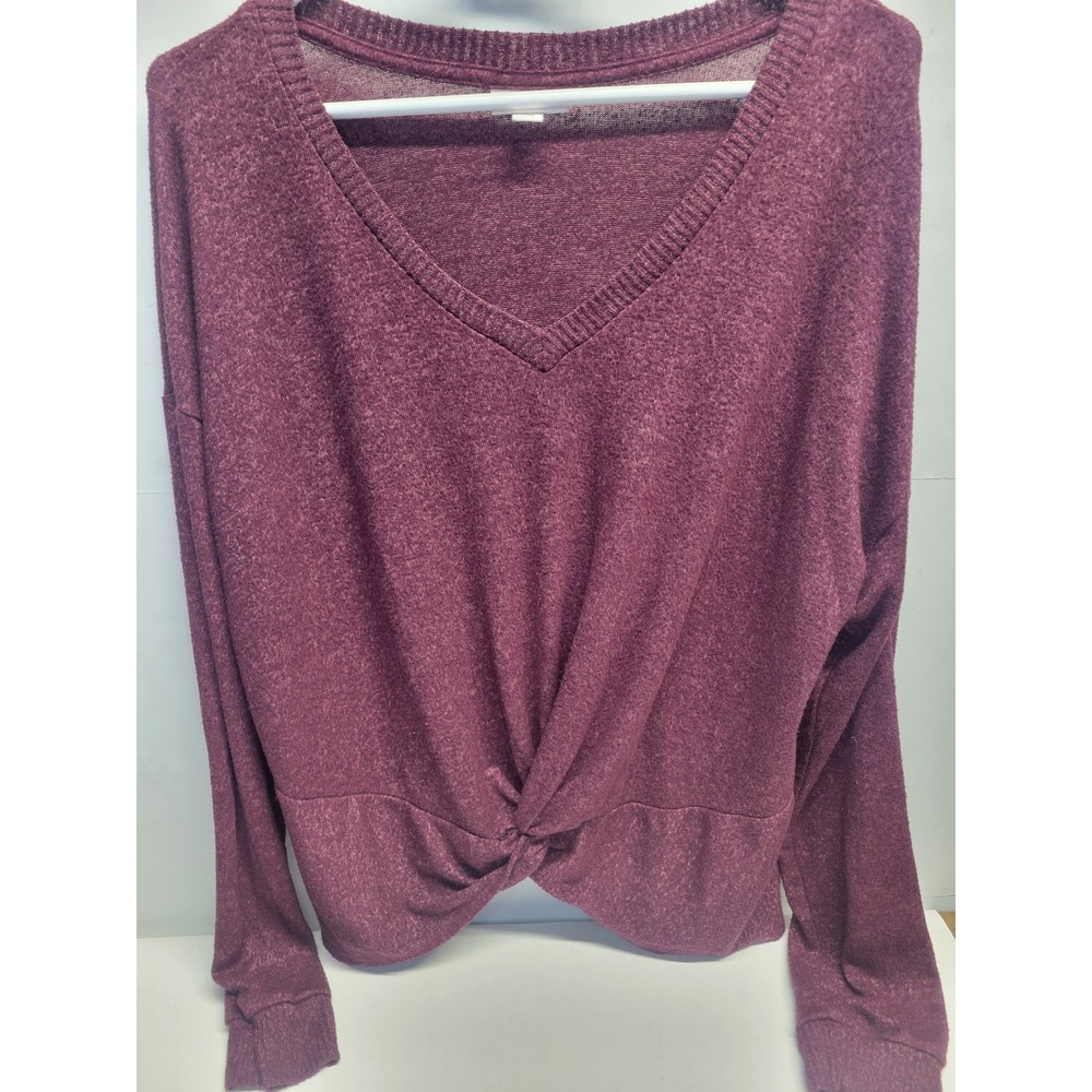 So Juniors V Neck Long Sleeve Twist Front‎ Sweater Burgundy XL - Picture 1 of 8